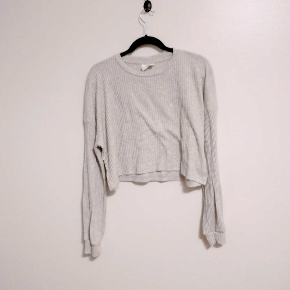 Chelsea Peers grey ribbed long sleeve crop top size large